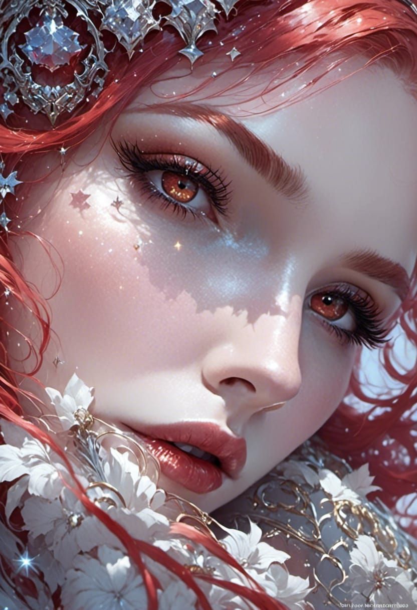 Red-Haired Goddess in Rococo Style with Dramatic Lighting