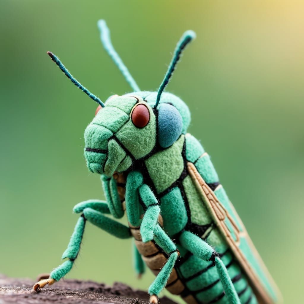 Felt Grasshopper and Cicada Macro Sculpture