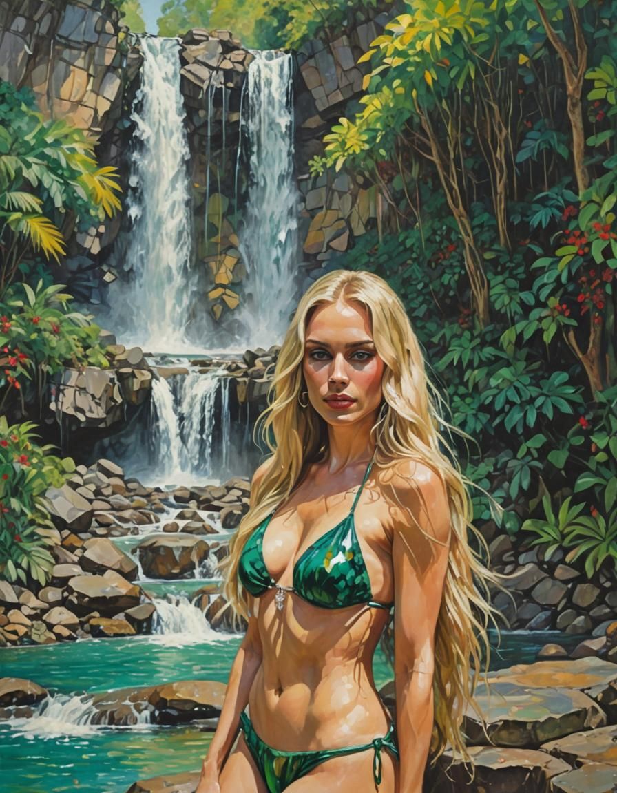 Blonde Model in Jeweled Bikini, Abstract Expressionism