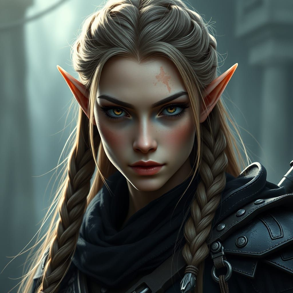 Edgy Warrior Elf with Hazelnut Brown Eyes and Light Brown Ha...