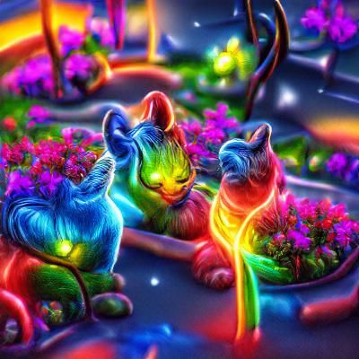 Rainbow Garden: Celestial Cats in Neon