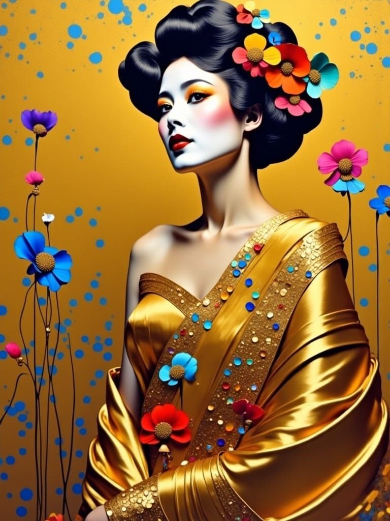 Golden Woman Portrait in Impressionistic Style