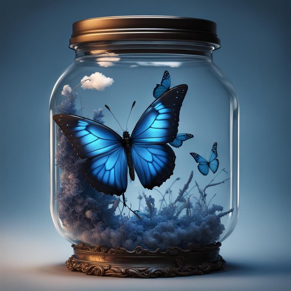 Blue Butterfly Trapped: Detailed Matte Painting