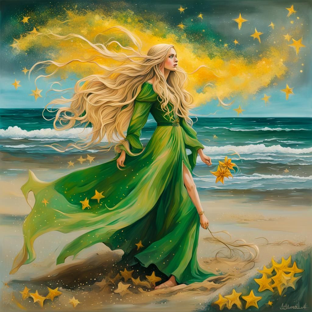 Elf Maiden on Sandy Shore: Graffiti Art