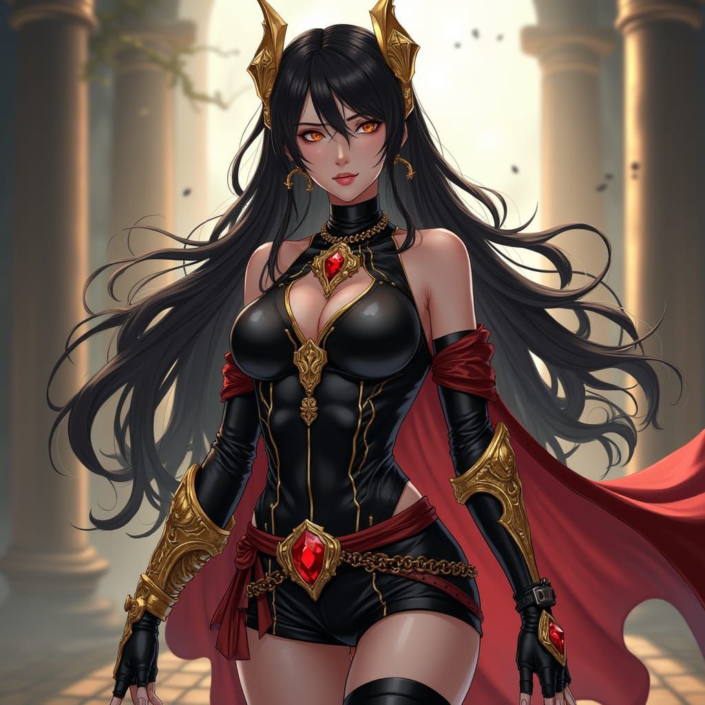 Anime-Style Drow Rogue with Golden Accents