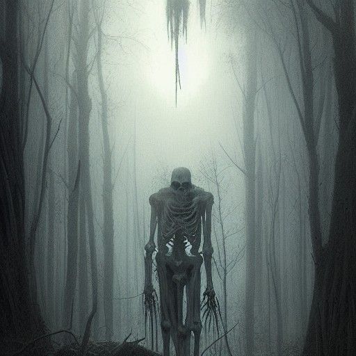 Eerie Bone Man in Dark Forest