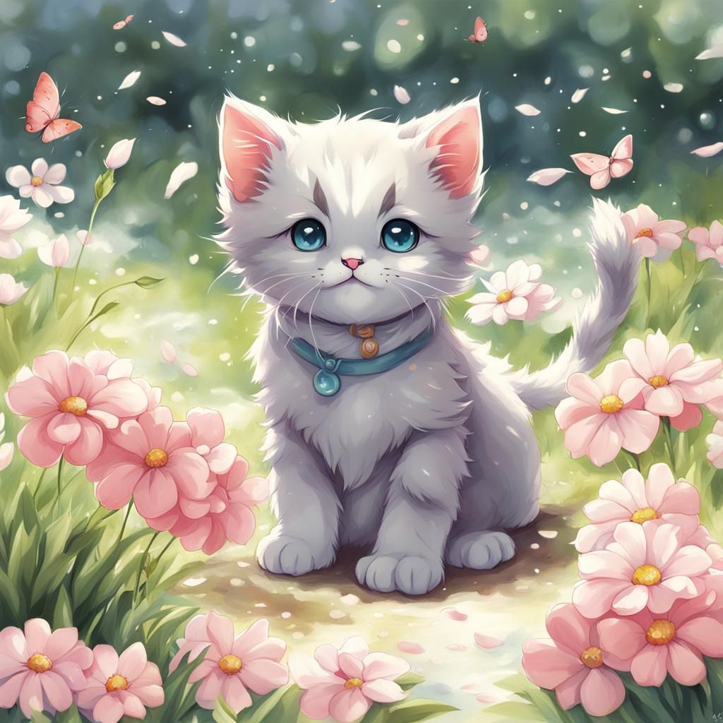 Cute Baby Kitten in Anime Style