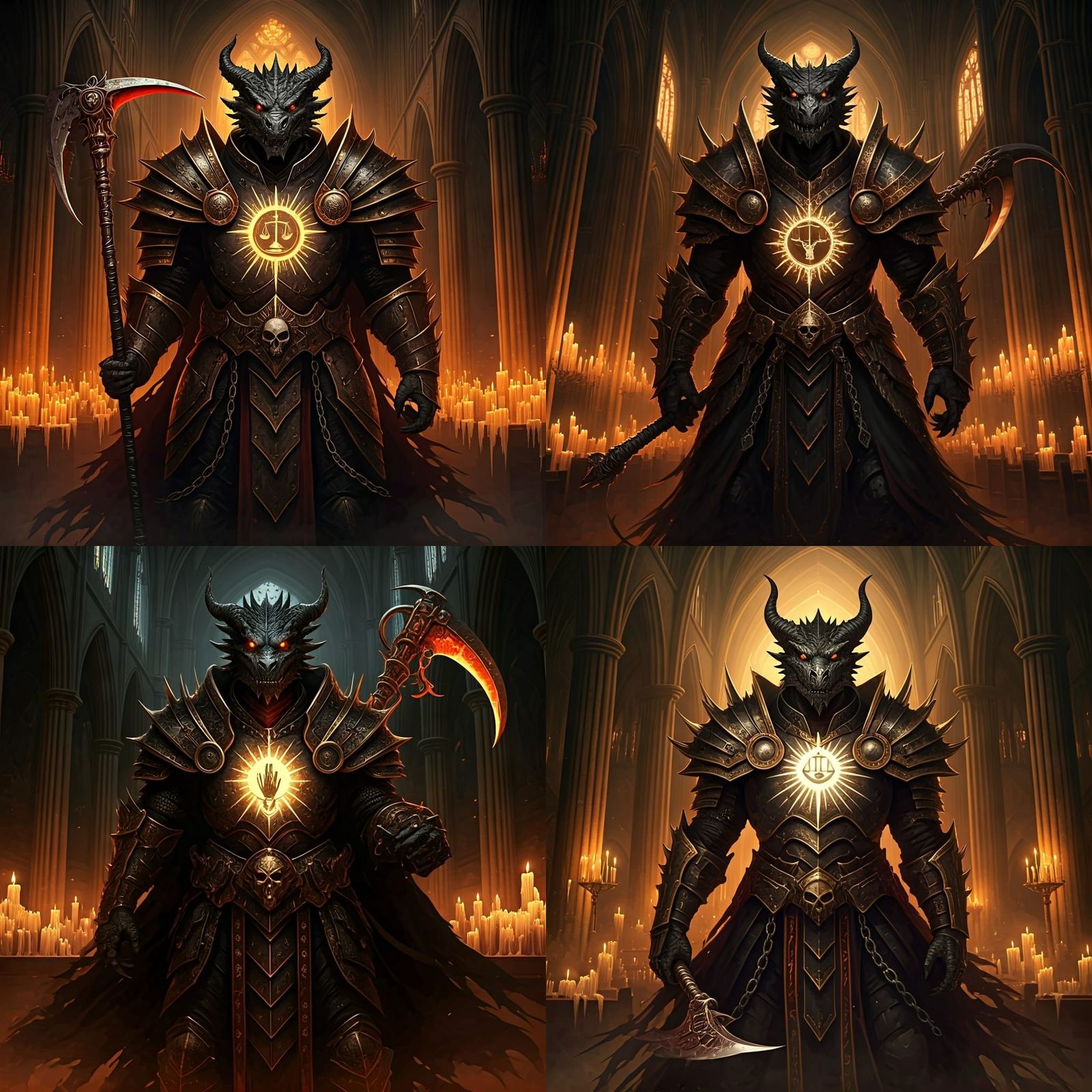 Dragonborn Death Cleric in Gothic Cathedral