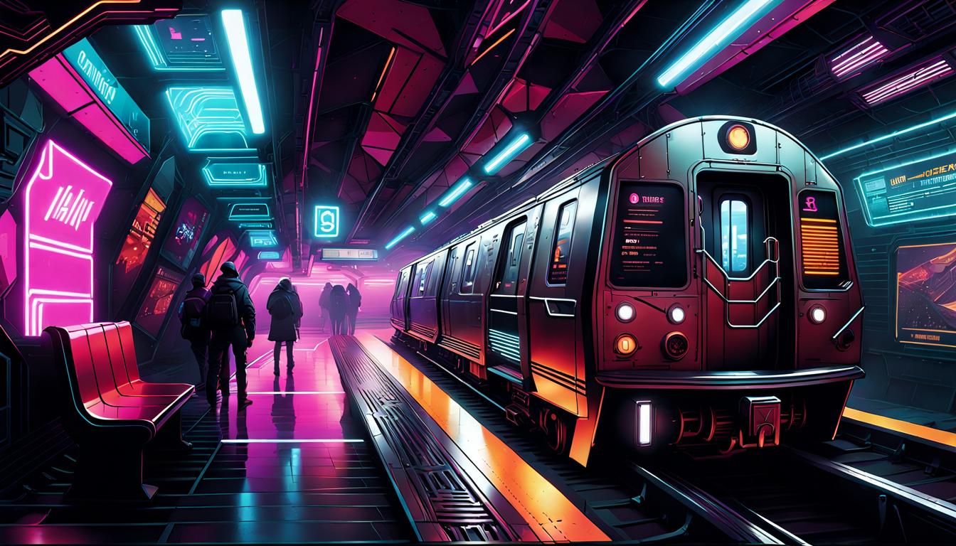 Abstract Cyberpunk Subway Station in Vector Art