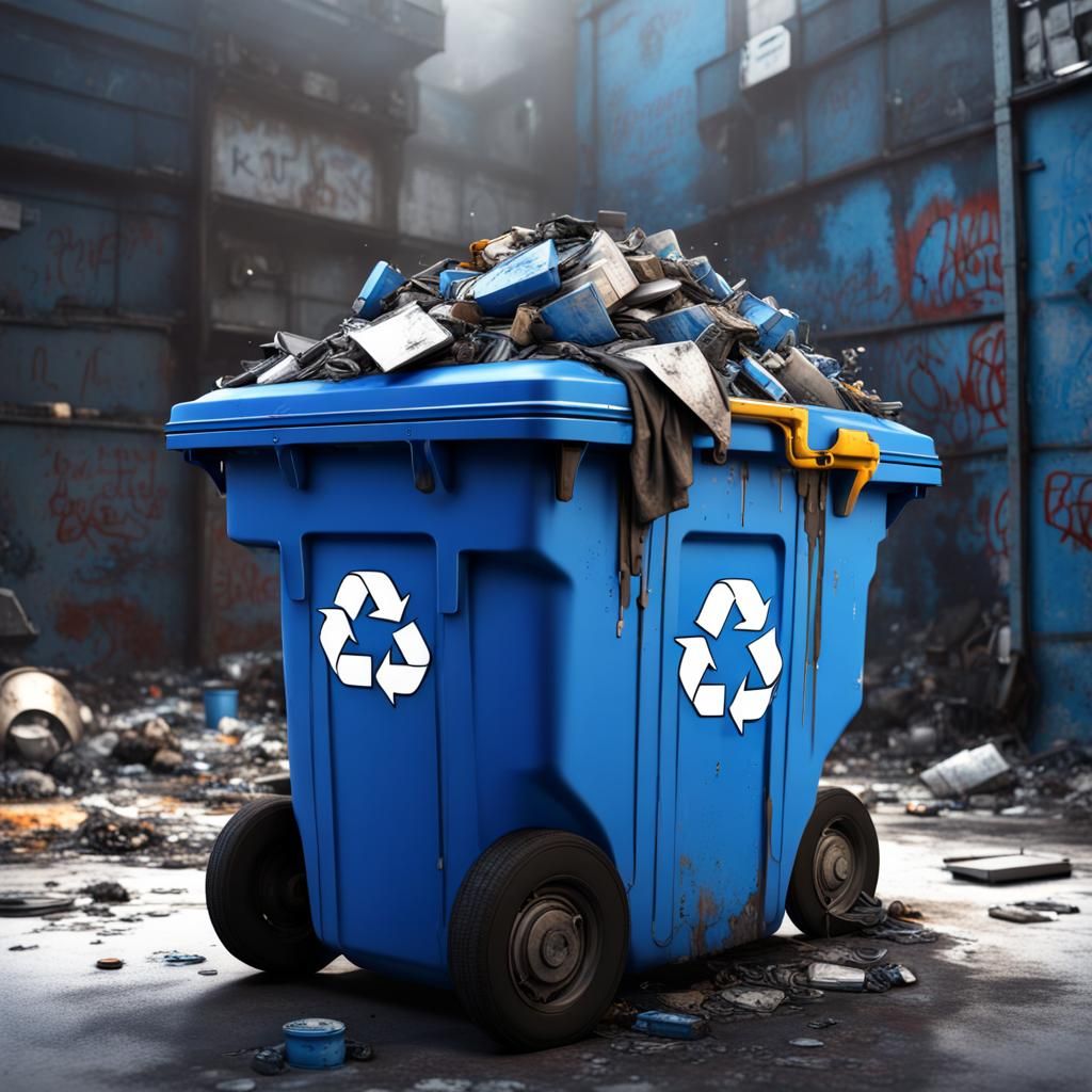 Dystopian Blue Recycle Bin Graffiti Art