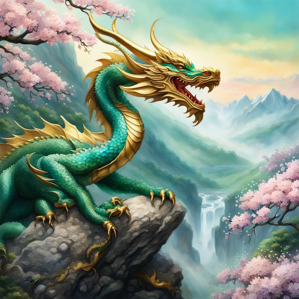 Jade Dragon Splash Art in Japanese Style