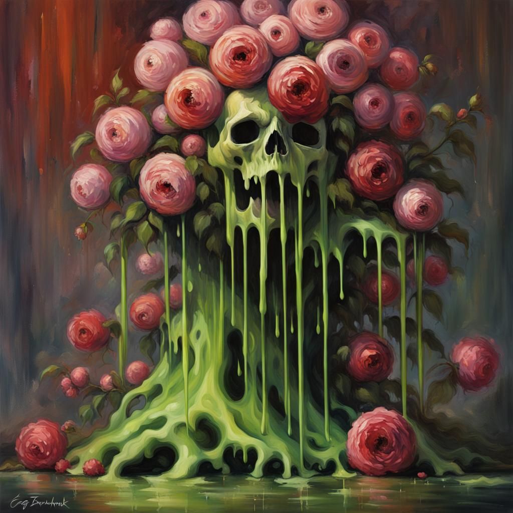 Slime-Covered Flowers: Sinister Digital Art