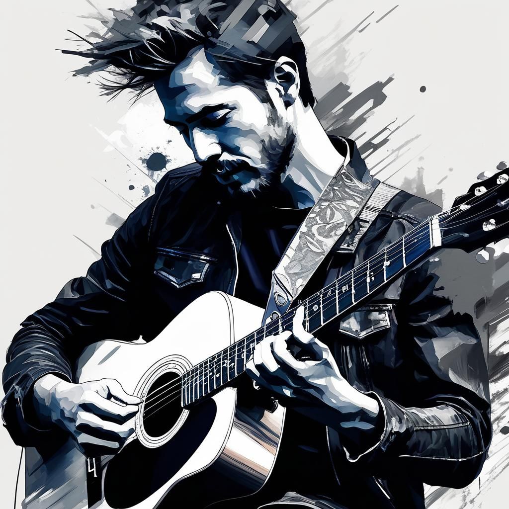 Man Playing Guitar: Ink Paint Sketch Concept