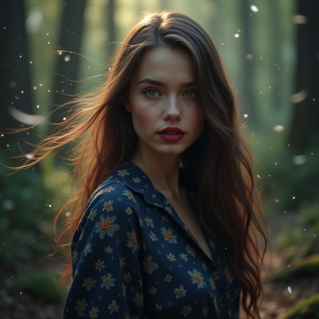 Mystical Forest Woman in Hyperrealistic Style