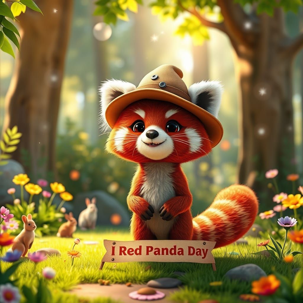 Adorable 3D Red Panda Explorer in Sunlit Forest