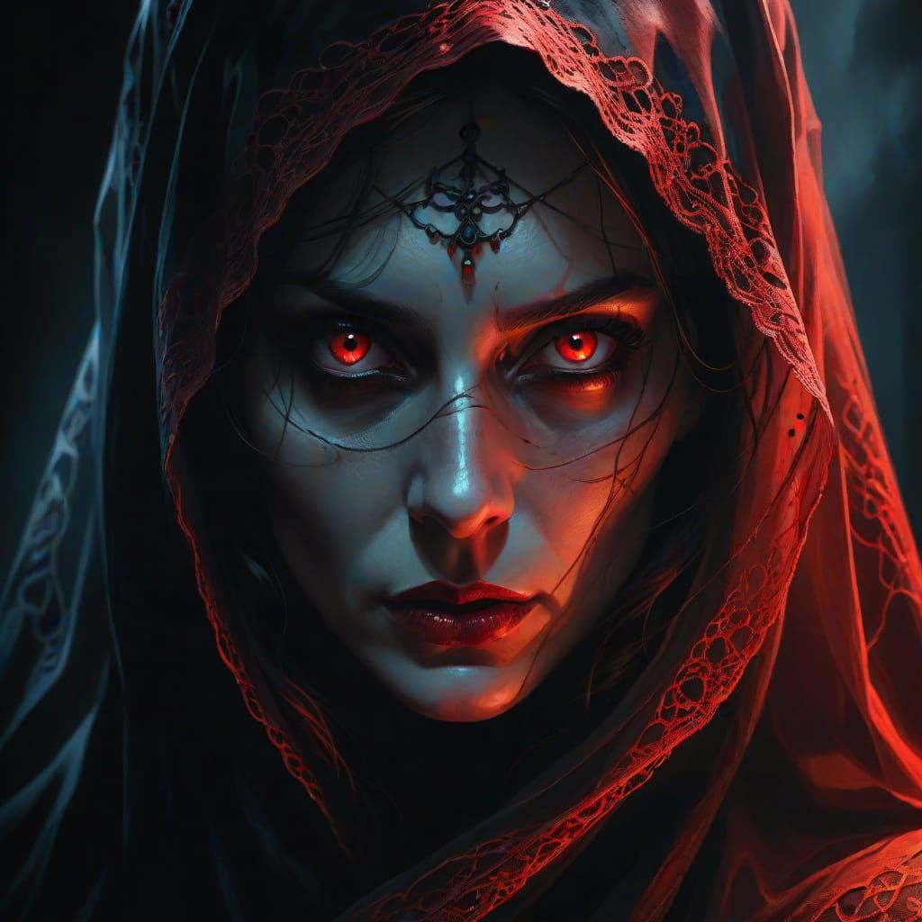 Mysterious Veiled Woman in Dark Fantasy Portrait