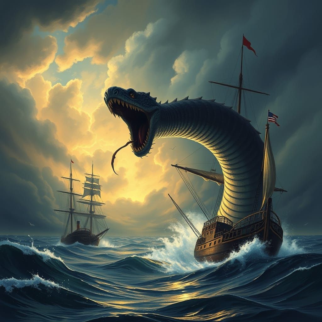 Sea Serpent Attacks British Ship