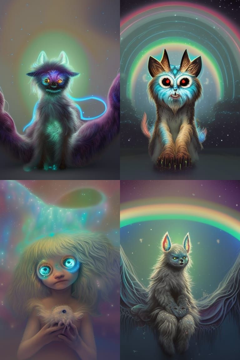 Bioluminescent Monsters with Cosmic Eyes: Digital Art