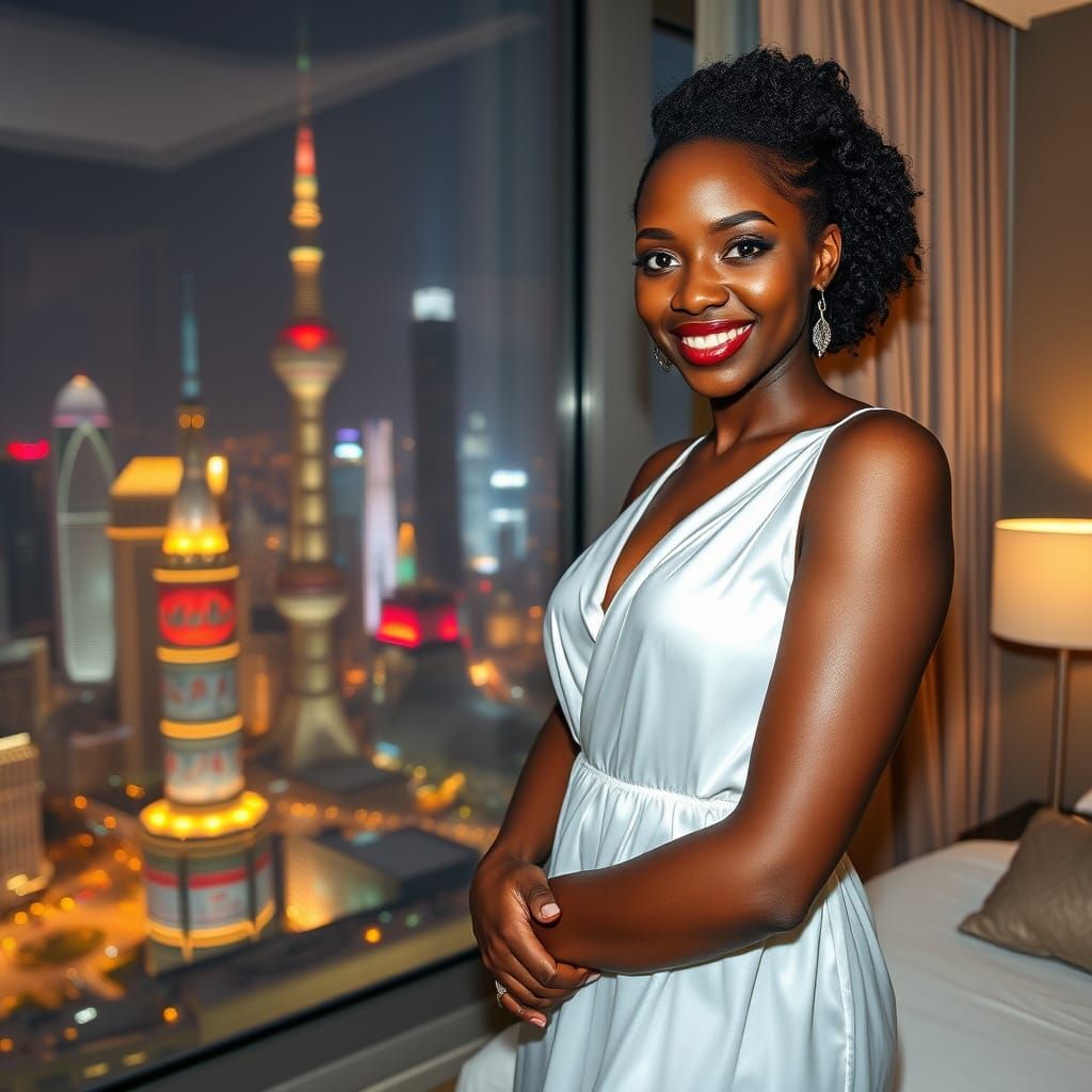 Sultry Shanghai Night, Photorealistic Portrait of a Dark Ski...