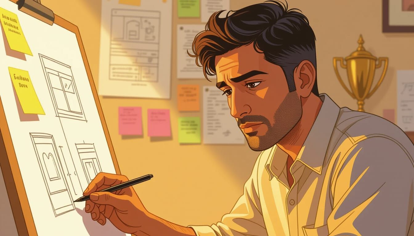 Indian Man Sketches Product Design in Studio Ghibli Style