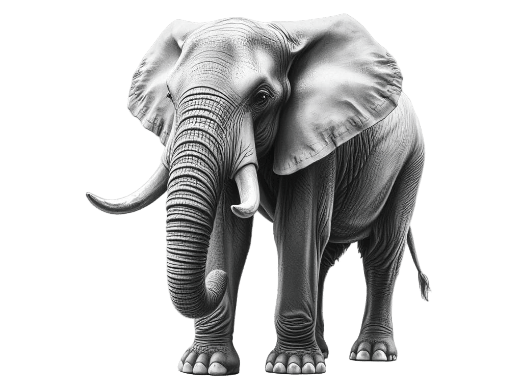 A Majestic Elephant in Exquisite Charcoal Pencil Drawing