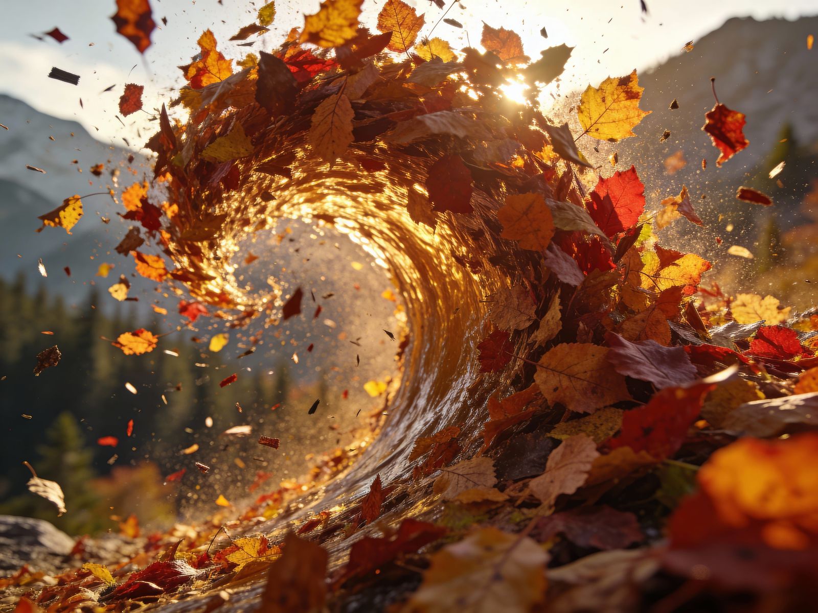 Award Winning Realistic Photo of a Tsunami of Leaves