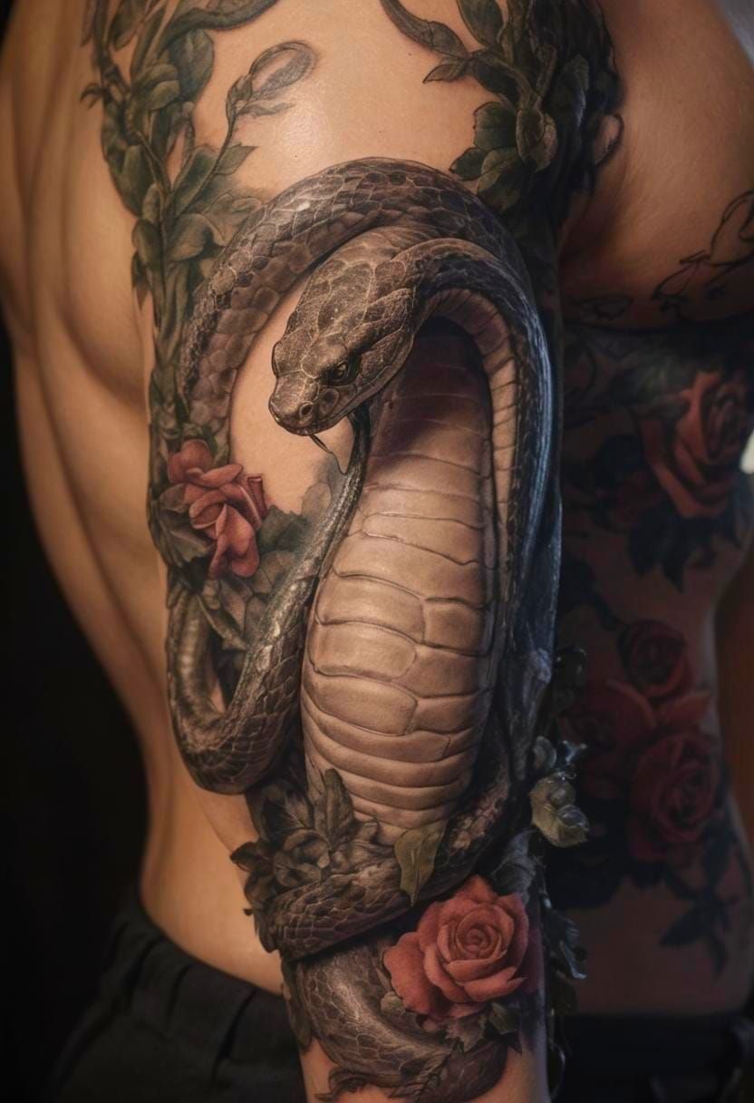 Living Tattoo: Snake Emerges from Bicep Art