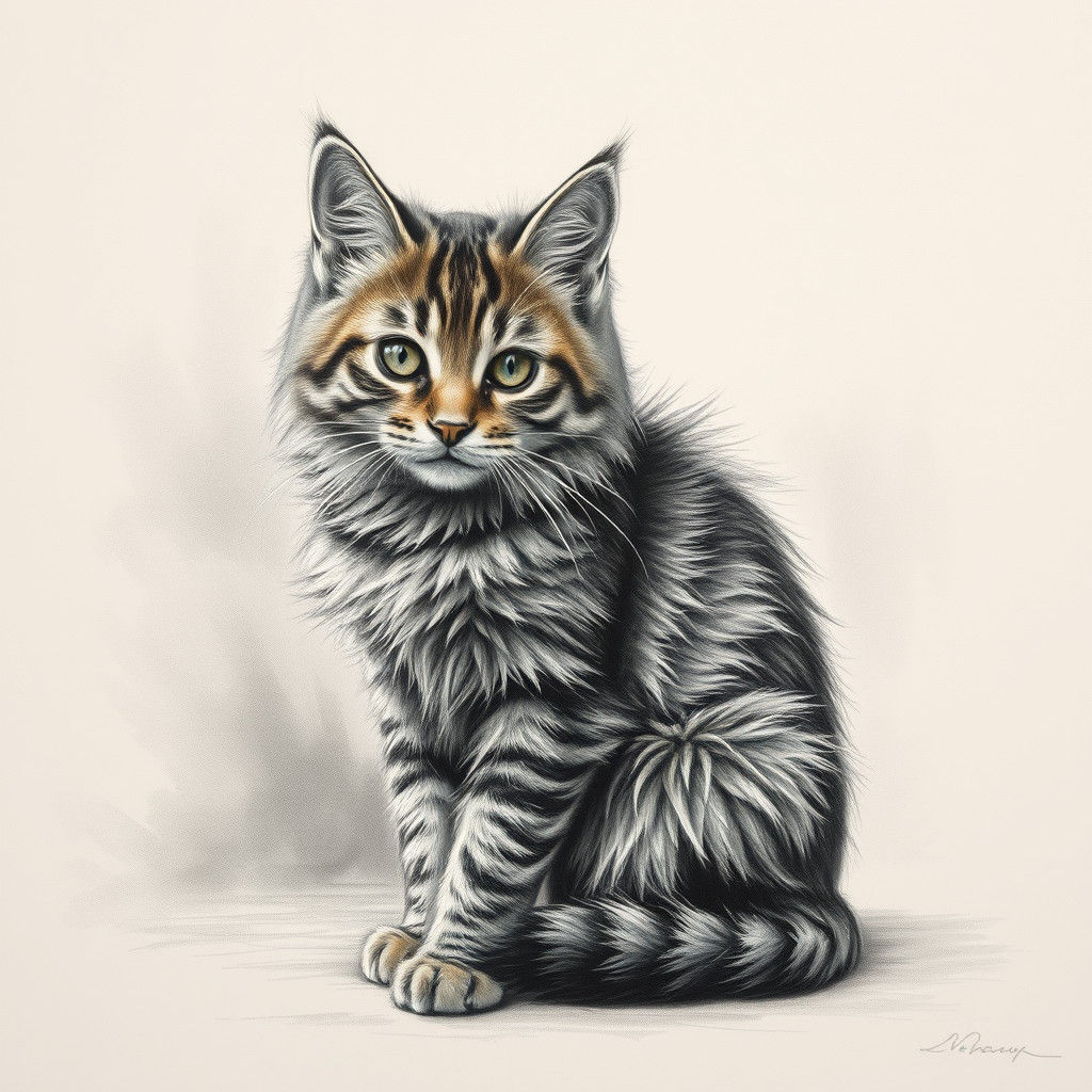 Hyperdetailed Tabby Cat Charcoal Drawing