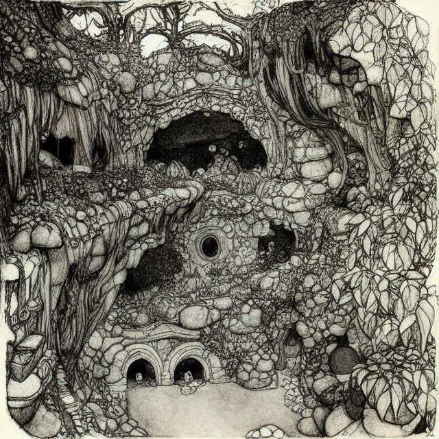 Elven Headquarters in Mountain Cave, Fantasy Concept Art