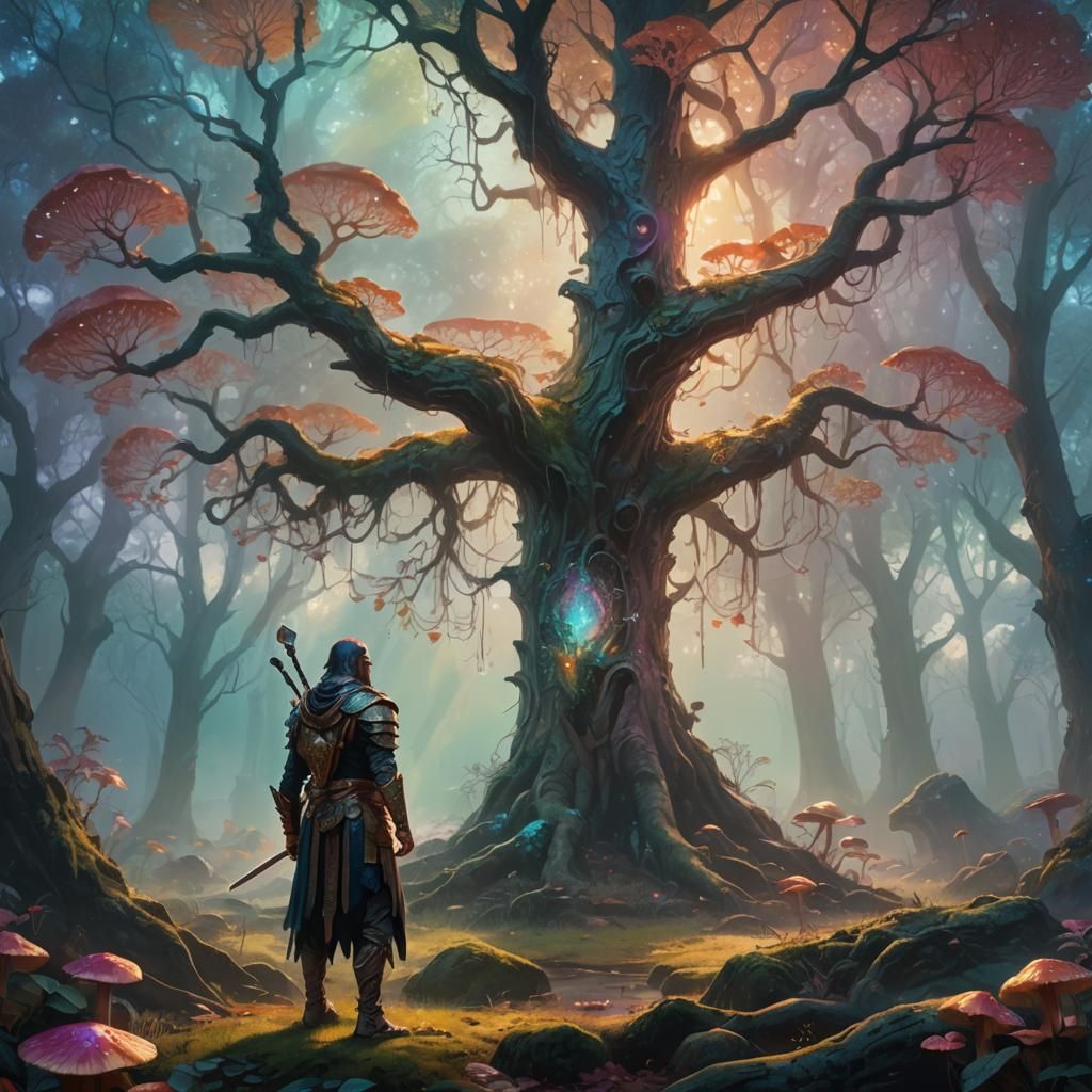 Mysterious Warrior in Ethereal Fantasy Realm