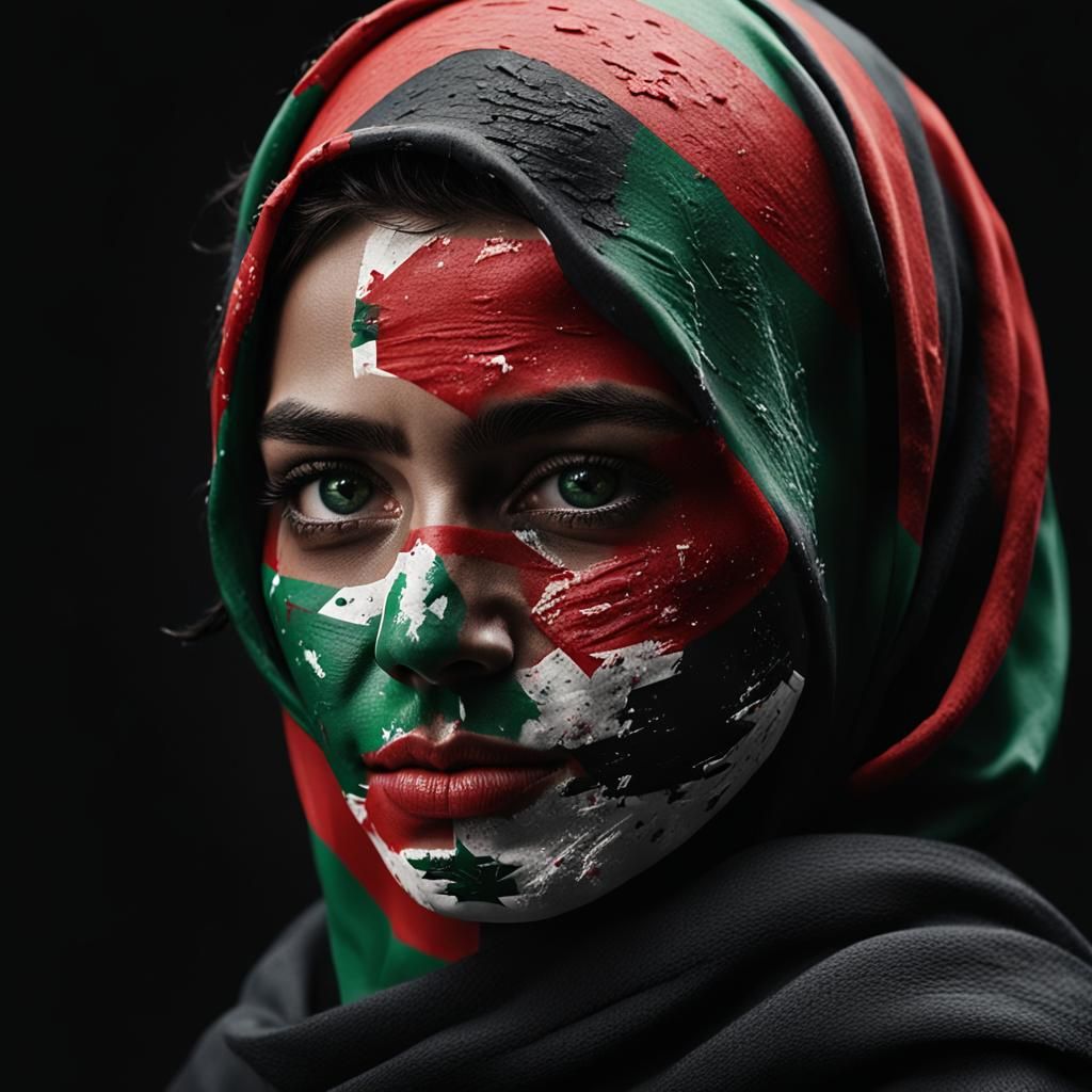 Palestinian Woman with Flag Face: Fashion Photography