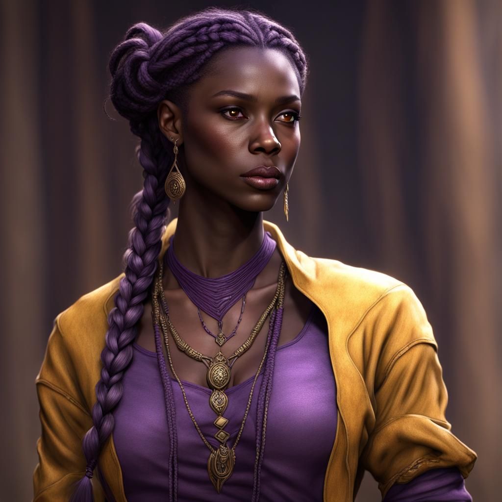 Fantasy Portrait with Braids in Dark Concept Art Style