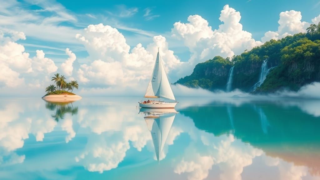 Sailboat Gliding Over Cloud Lake