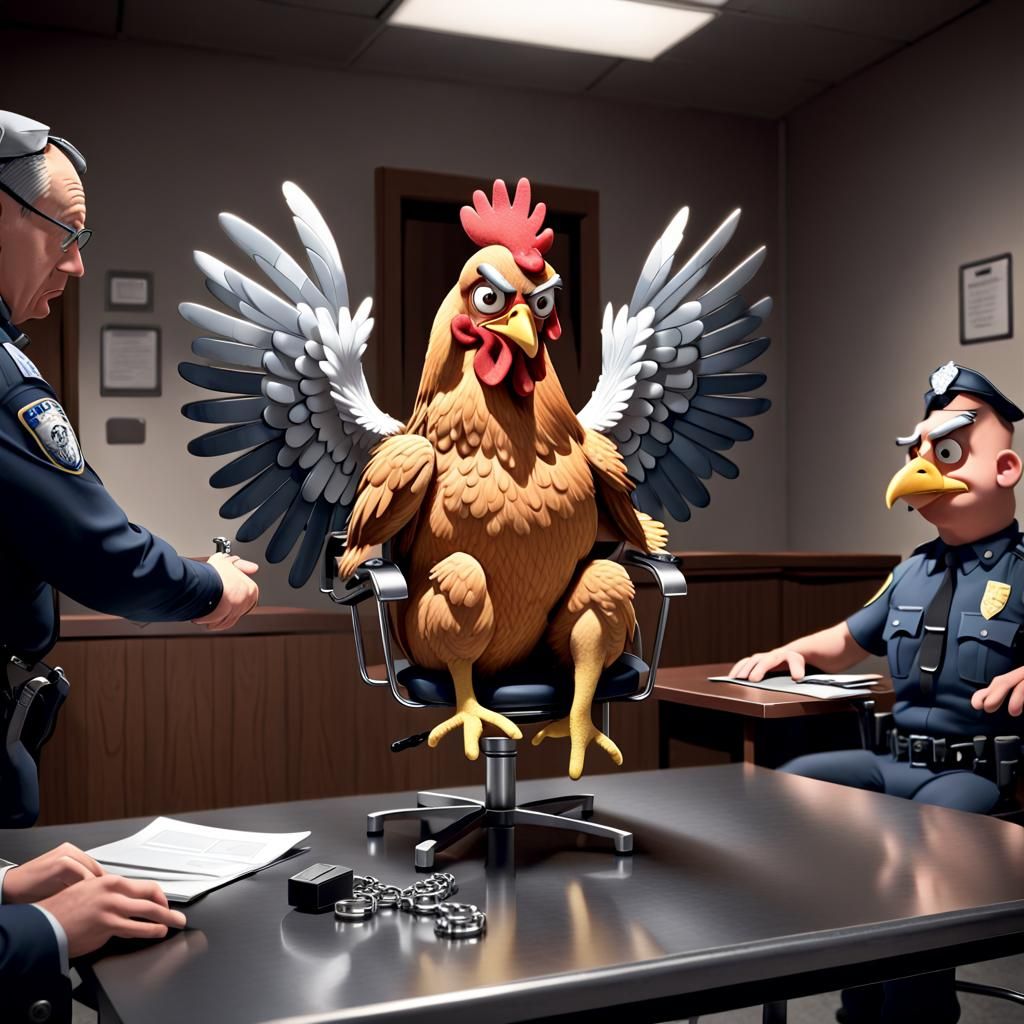 Cartoon Chicken Under Interrogation