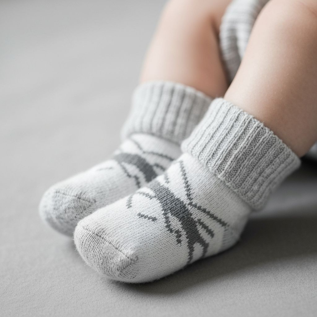 Macro Shot of Baby Feet in Knitted Socks