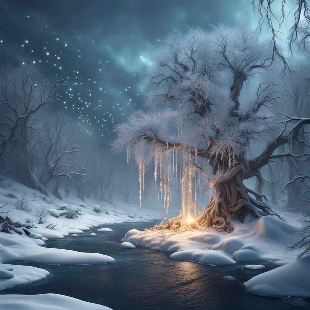 Ethereal Witchy River Melts in Winter Blizzard