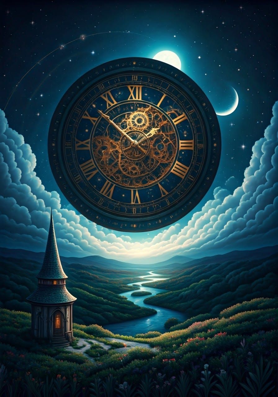 Whimsical Celestial Clockwork Scene in Rich Digital Painting...