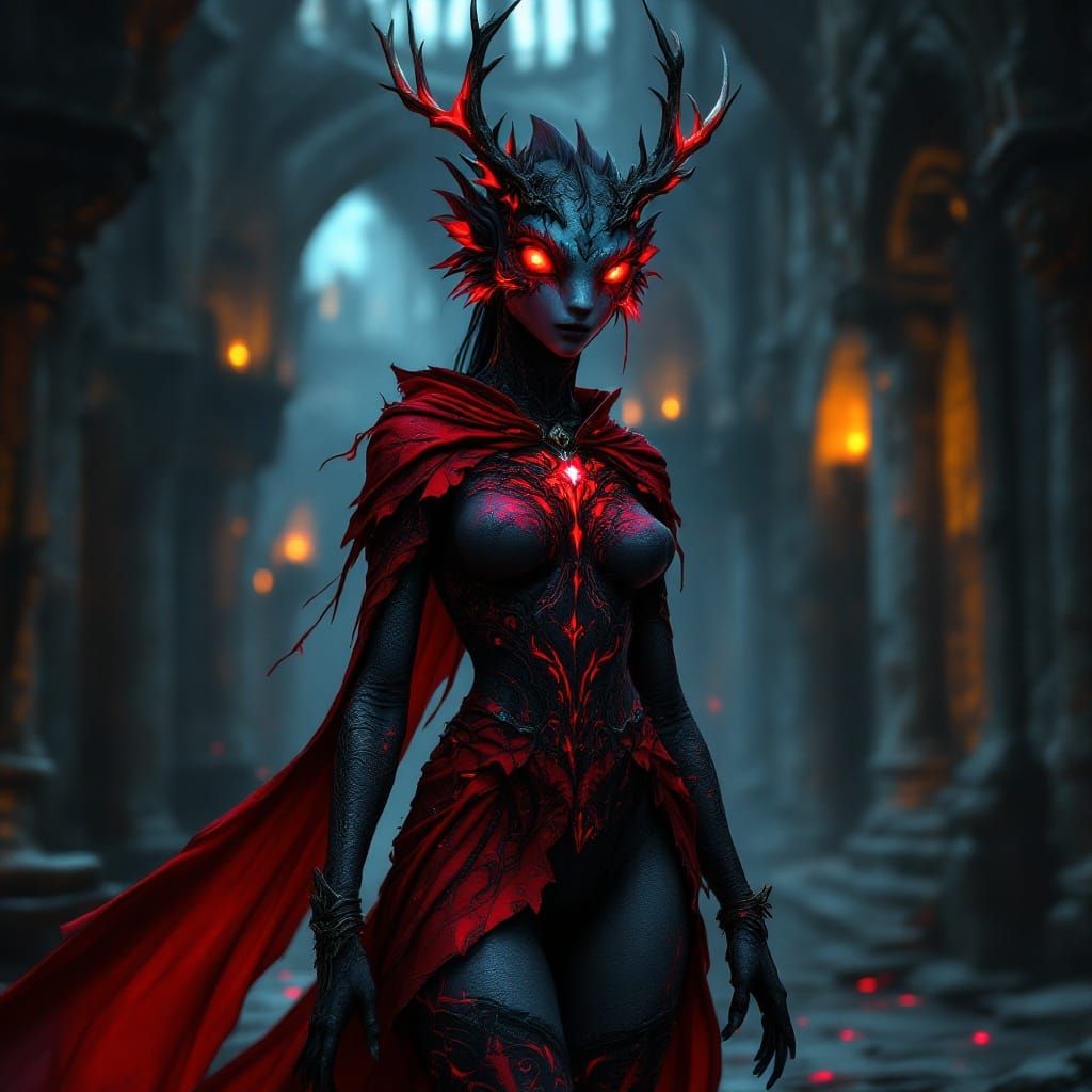 Ethereal Dark Fantasy Goddess with Dragonfly Tattoos and Dee...