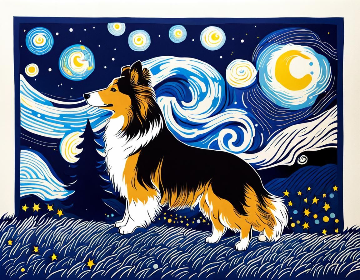 Sheltie Out on A Starry Night