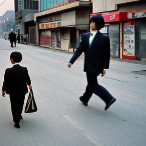 Cyclops in Suit Walks Seoul Street: 1980s Photo