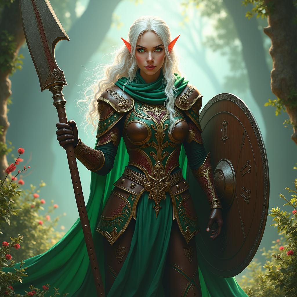 High Elf Cleric in Mystical Landscape, Hyper-Realistic Art