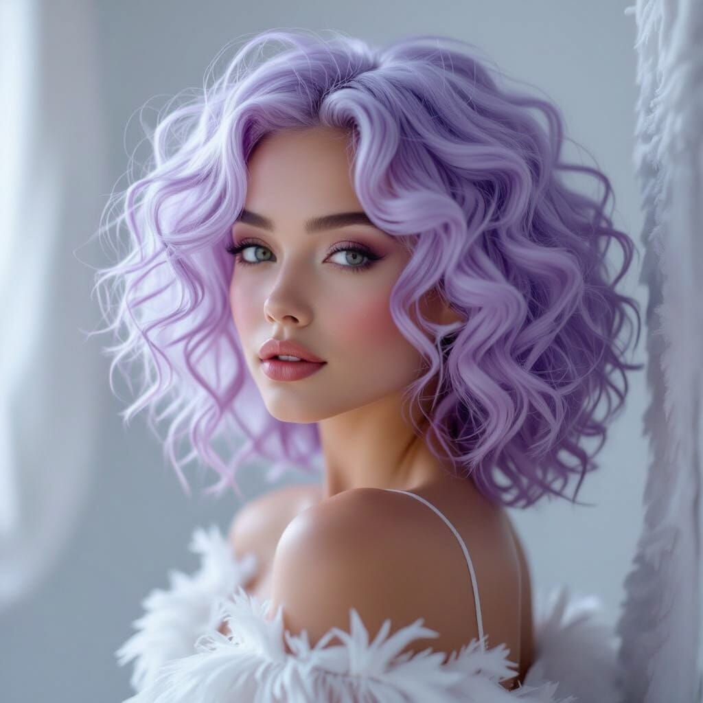 Ethereal Woman with Purple-Tinged White Hair