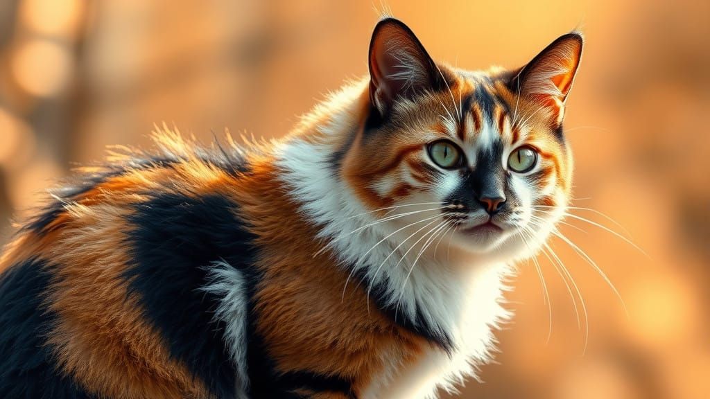 Whimsical Cat with Iridescent Coat in Warm Lighting