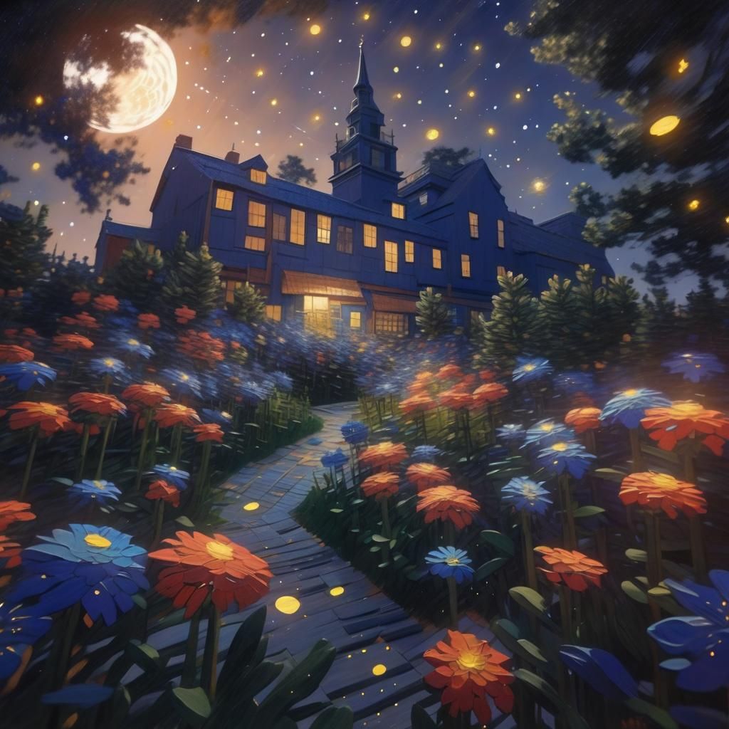 Starry Night AI Recreation in Post-Impressionist Style