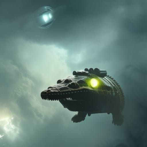 Crocodile Spaceship Soaring Through Space: Digital Matte Pai...