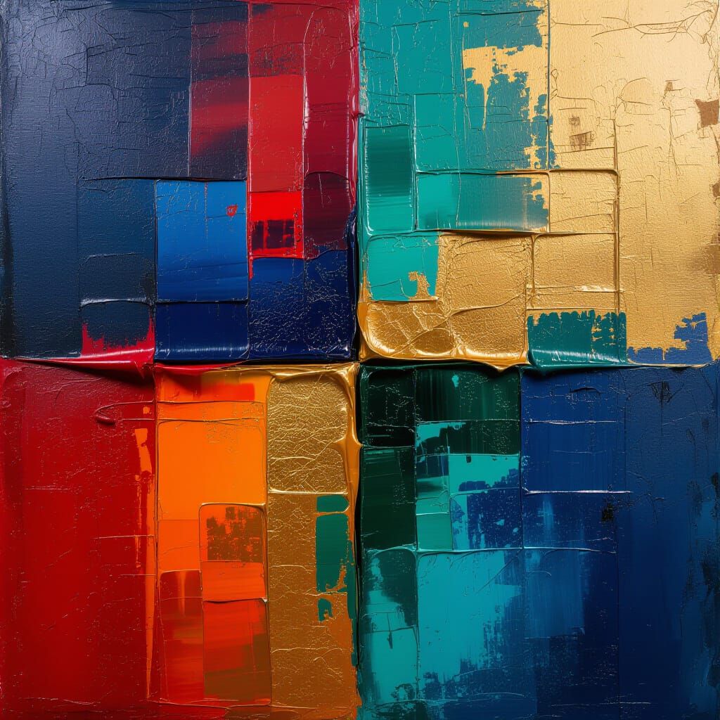 Abstract Oil Painting with Textured Layers and Vibrant Color...