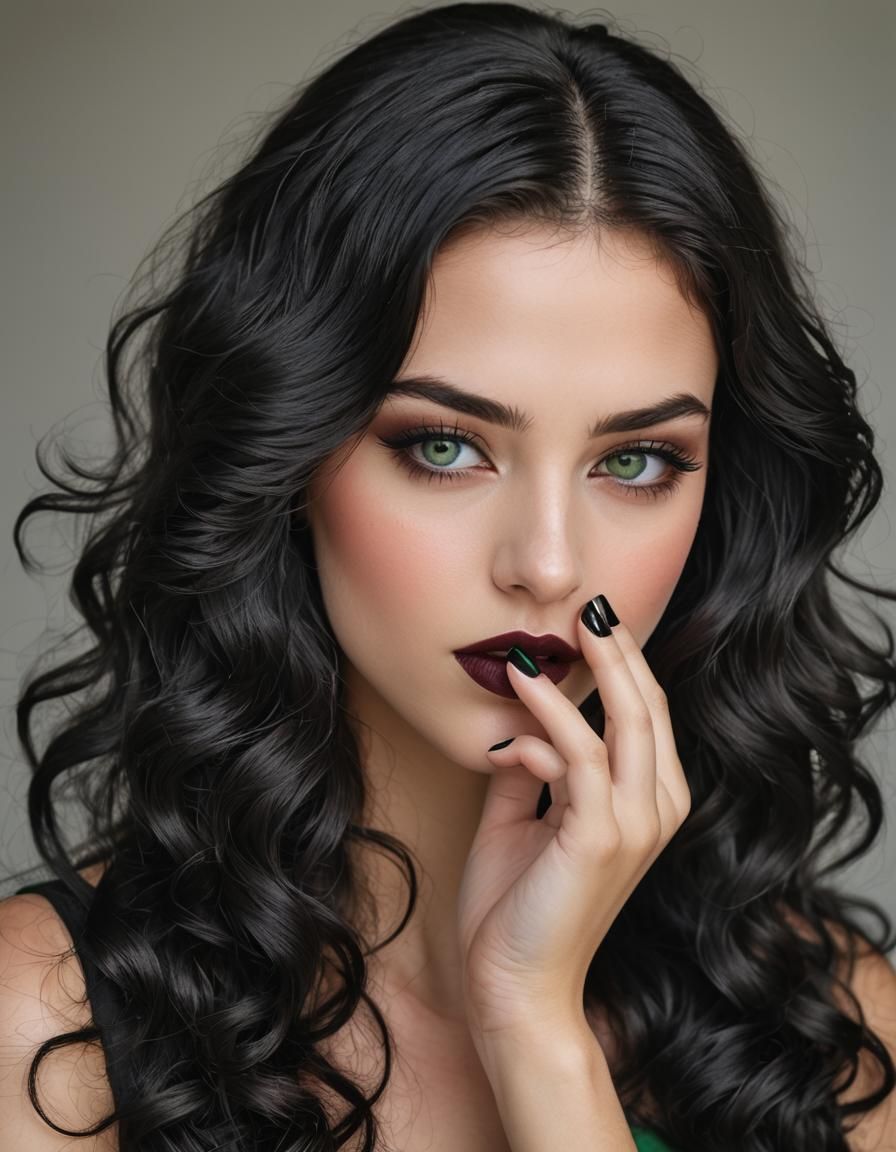 Beautiful Girl with Black Hair, Hyperdetailed Portrait