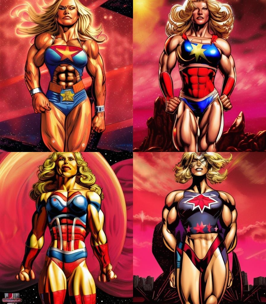 Muscle Woman Superhero in Comic Book Art Style