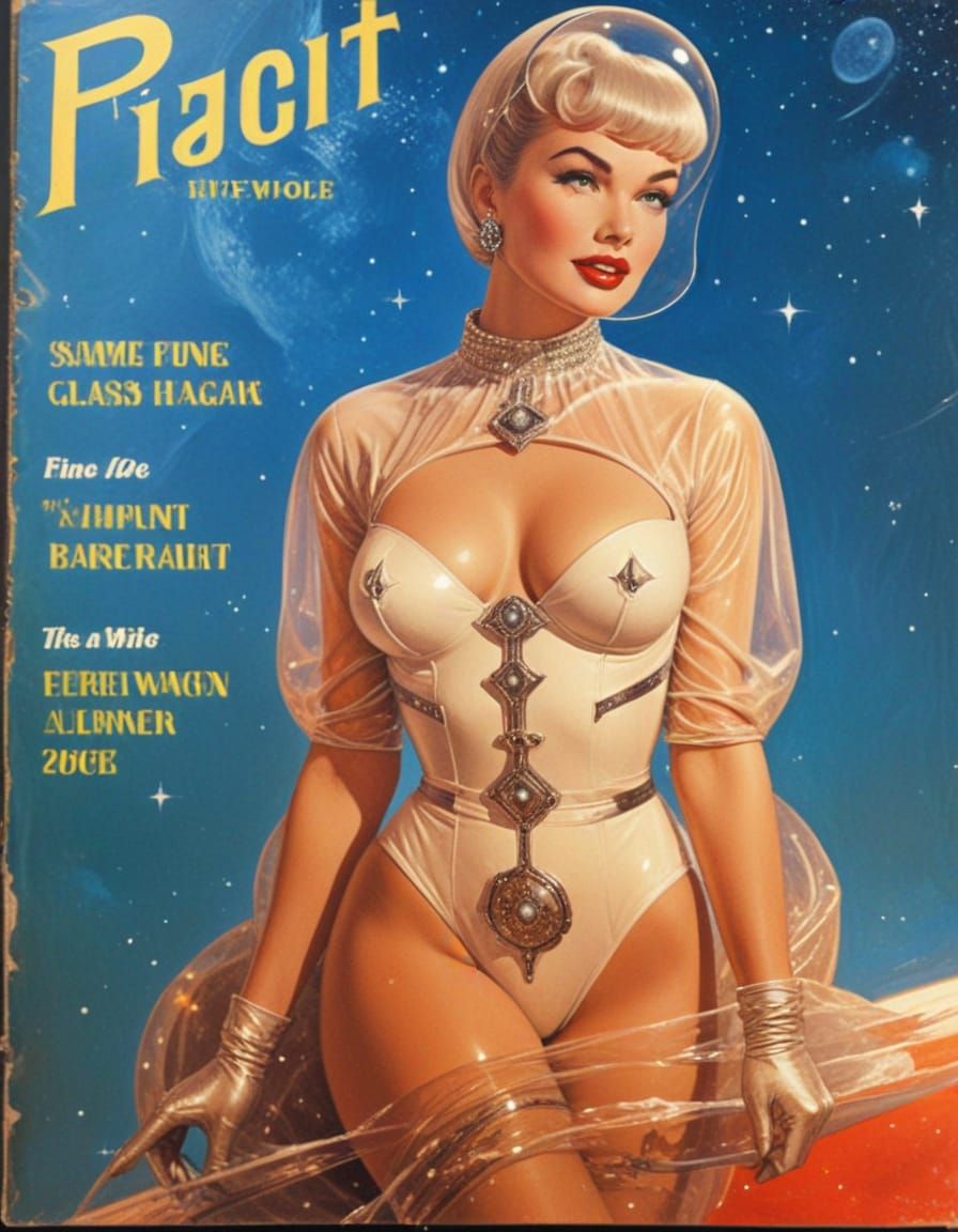 Bettie Page Space Woman in Retro Sci-Fi Style