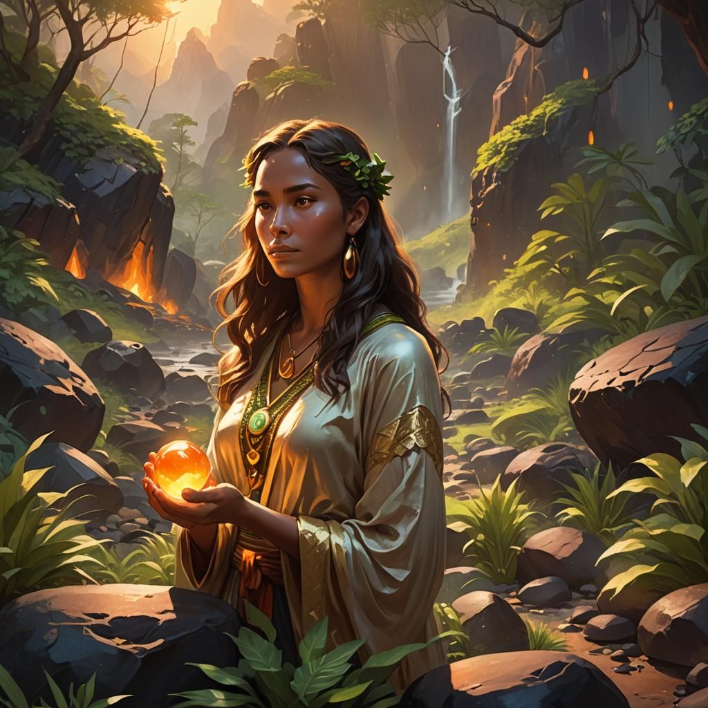Ethereal Woman with Healing Stone: Fantasy Art